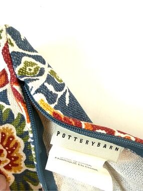 Pottery Barn Navy Floral Pillow Cover with Red and Green Blooms 16' X 26"
